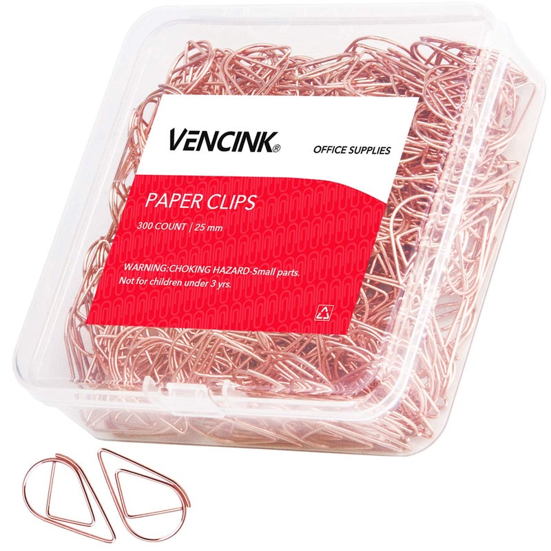 VENCINK 300 Pieces Rose Gold Cute Stainless Steel Drop-Shaped Paper Clips for School Office Supplies Baby Shower Wedding Invitations Crafts Scrapbooking Bookmarks Kids Women Planners by VENCINK - Image 1